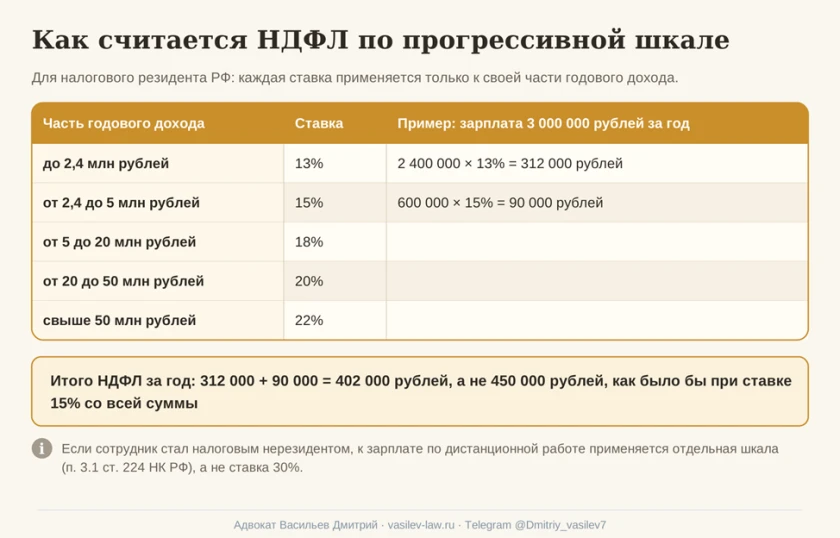 Схема 2. Как считается НДФЛ по прогрессивной шкале